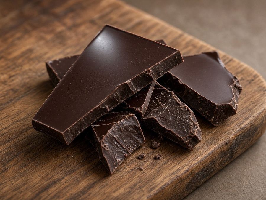 Single-origin tablet broken to show glossy temper sheen.